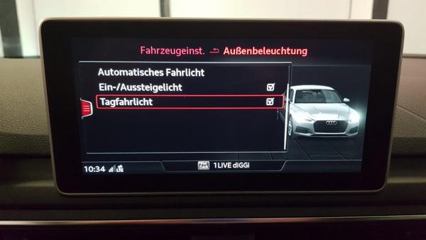 A5 B9 F5 Tagfahrlicht waehlbar im MMI